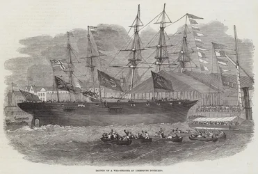 Varo di un piroscafo da guerra al cantiere navale di Limehouse